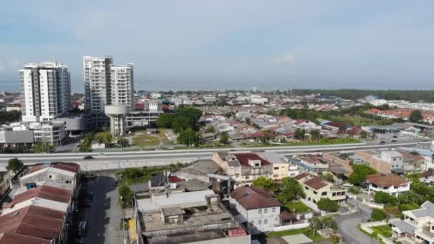 Aerial View Sekinchan Town Area Malaysia Crane — стоковое видео