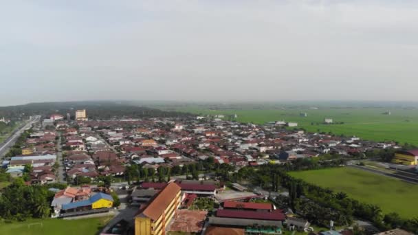Aerial View Sekinchan Town Housing Dolly Forward — стоковое видео