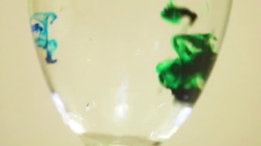 Color Dyes Being Added Into Wine Glass - Blue And Green
