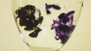Color Dyes Being Added Into Wine Glass - Purple And Black.