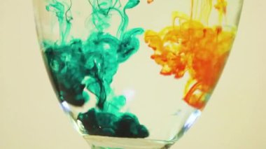 Color Dyes Being Added Into Wine Glass - Yellow And Dark Green