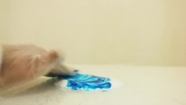 Color Dye Being Mixed White Slime Blue — Video Stock