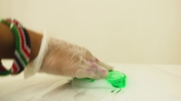 Color Dye Mixed White Slime Close Green — Vídeo de stock
