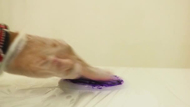 Color Dye Mixed White Slime Close Purple — Stockvideo