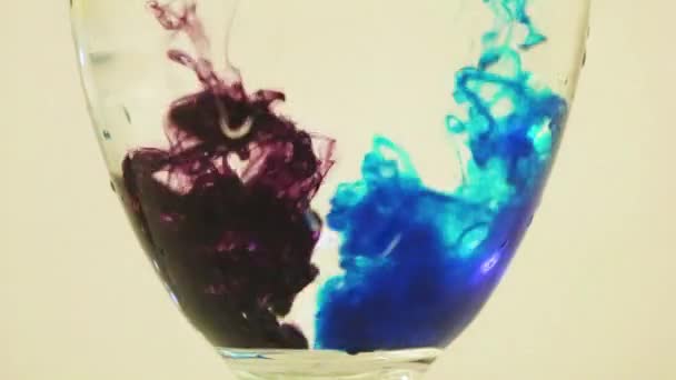 Color Dyes Being Added Wine Glass Blue Blueberry — Stockvideo