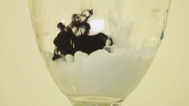 Color Dyes Being Added Wine Glass Black White — Vídeo de Stock
