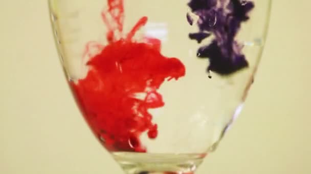 Color Dyes Being Added Wine Glass Purple Red — ストック動画