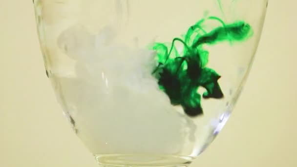 Color Dyes Being Added Wine Glass White Green — Video