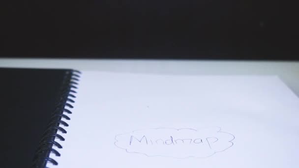 Mãos Escrever Num Livro Esboços Com Uma Caneta Azul — Vídeo de Stock