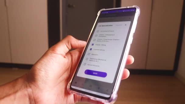 Someone Using Job App Looking Customer Service Jobs — стоковое видео