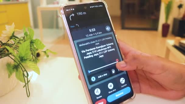 Using Navigation App Stopping Trip — Vídeo de Stock