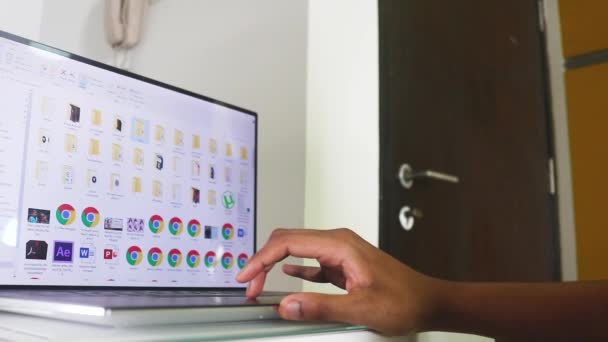 African Woman Going Files Laptop — Stock Video