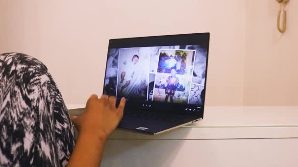 Ethnic Woman Watching Film Laptop — Stock Video
