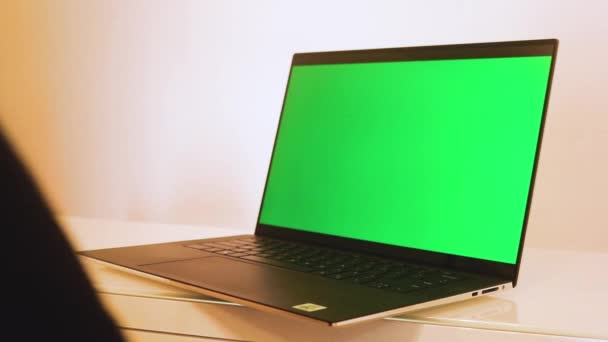 Laptop Com Uma Tela Verde Nele — Vídeo de Stock