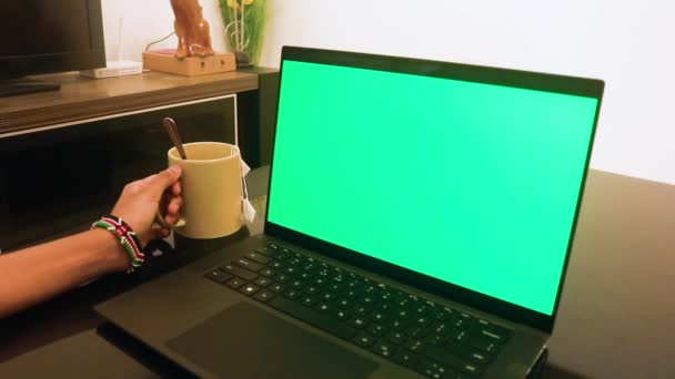 Notebook Zelenou Obrazovkou Něm — Stock video