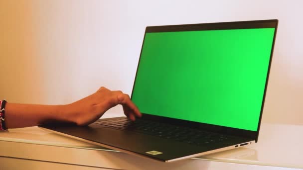 Φορητός Υπολογιστής Μια Πράσινη Οθόνη Αυτό — Αρχείο Βίντεο