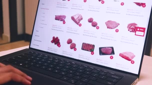 Shopping Groceries Laptop Beef — Stok Video
