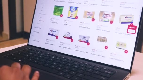 Shopping Groceries Laptop Butter — Stok Video
