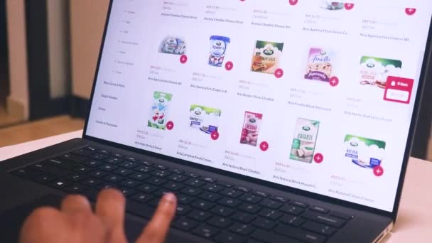 Shopping Groceries Laptop Cheese — Stok Video