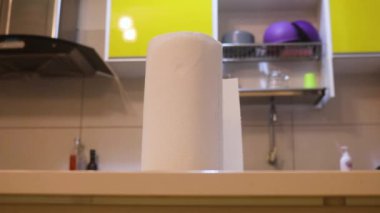 Ethnic Woman Tearing A Piece Off Kitchen Towel