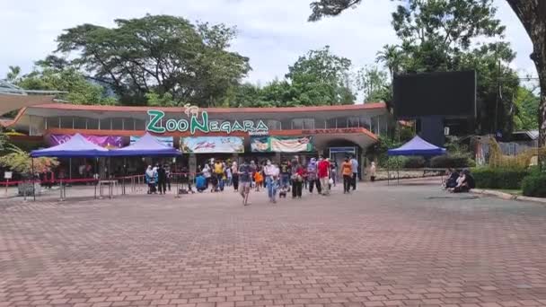 Malaysian Families Standing Zoo Entrance — Stock Video