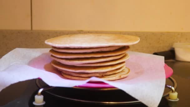Cling Film Being Used Cover Pancakes — Wideo stockowe