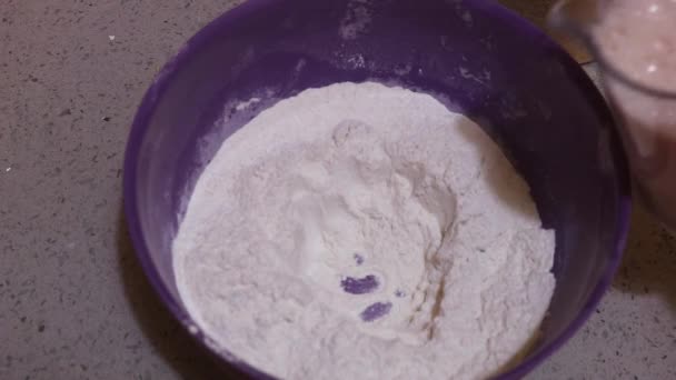 Pancake Mix Milk Being Added Ethnic Woma — Αρχείο Βίντεο
