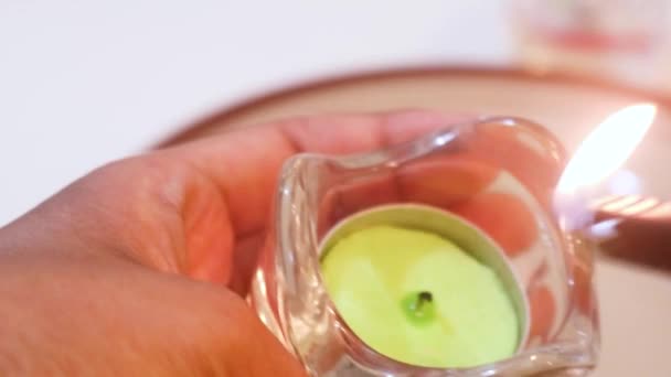 Table Getting Decorated Mini Candles — Stockvideo