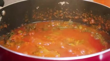 Sebze Çorbası Tencerede Kaynıyor - Yakın plan.