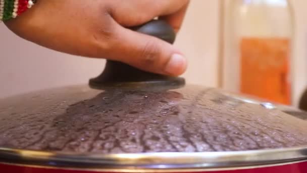 Pot Lid Covered Condensation Steam — стоковое видео