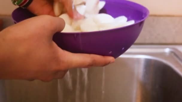 Gâteau Riz Laver Avec Eau Gros Plan — Video