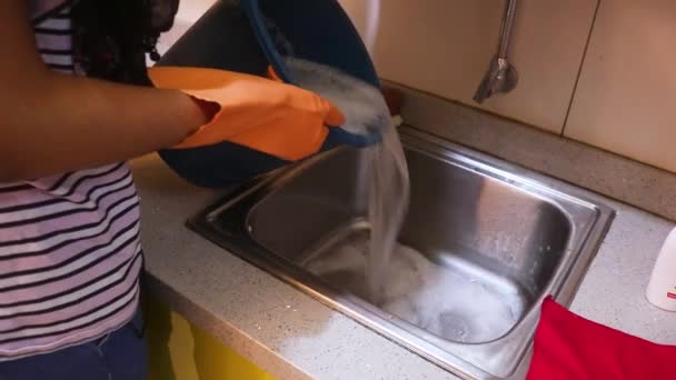 Soapy Water Getting Drained Sink Side View — Stock Video