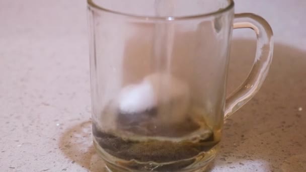 Teabags Getting Mixed Hot Water Closeup — Stock video