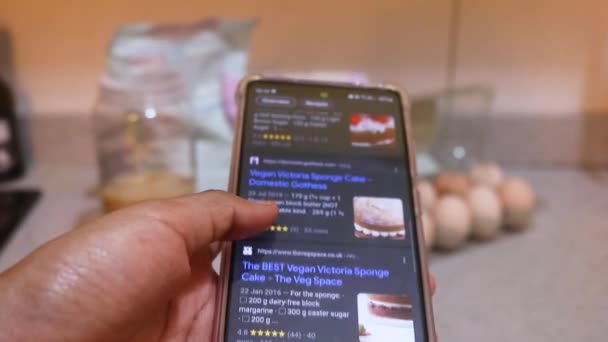 Vegan Recipe Being Searched Mobile Phone — Stock Video