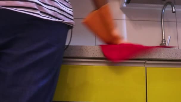 Wiping Countertop Cloth Gloves — Stock Video
