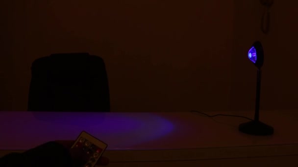 Colored Lamp Being Switched Purple Tones Remote — Stock Video