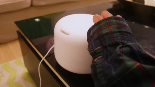 Humidifier Being Switched Ethnic Woman Closeup — Stock Video