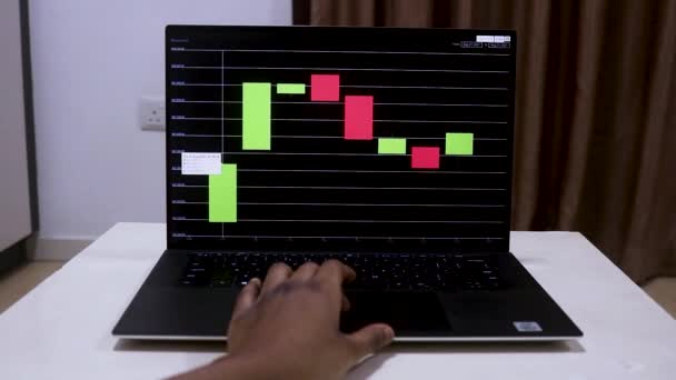 African Woman Hands Checking Bitcoin Stock Chart Laptop — ストック動画