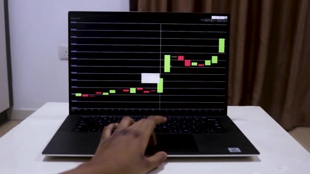 African Woman Hands Checking Ethereum Stock Chart Laptop — стокове відео