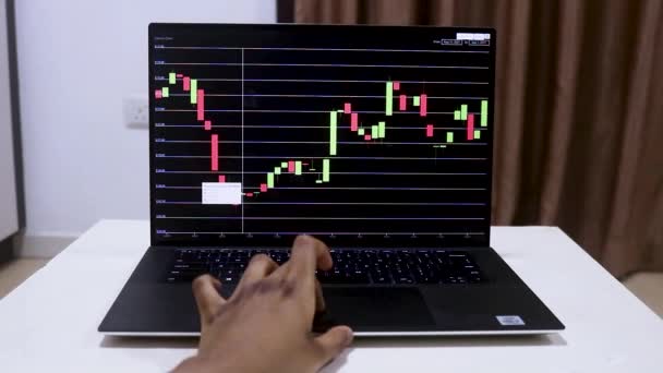 African Woman Hands Checking Litecoin Stock Chart Laptop — Wideo stockowe