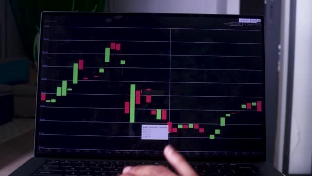 Hand Checking Six Month Timeline Chainlink Stock Chart Laptop — Vídeo de Stock