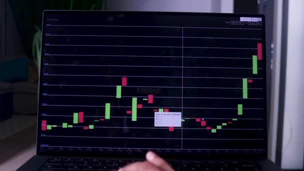 Hand Checking Six Month Timeline Cardano Stock Chart Laptop — Stock video