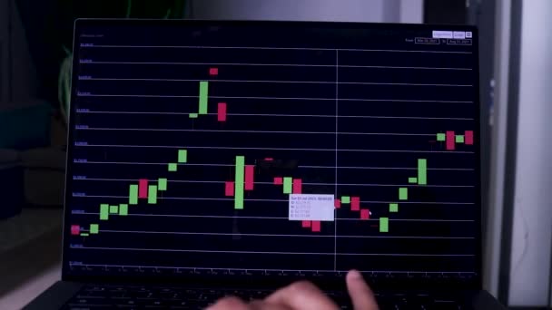 Hand Checking Six Month Timeline Ethereum Stock Chart Laptop — стоковое видео