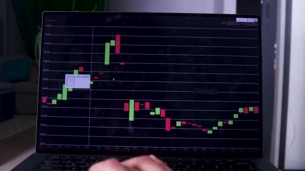 Hand Checking Six Month Timeline Litecoin Stock Chart Laptop — Αρχείο Βίντεο