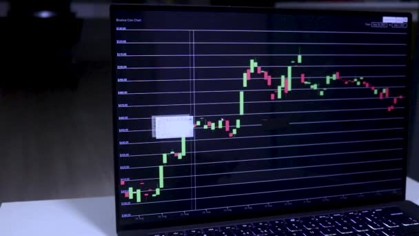Laptop Displaying Binance Stock Chart Two Weeks — Stok Video