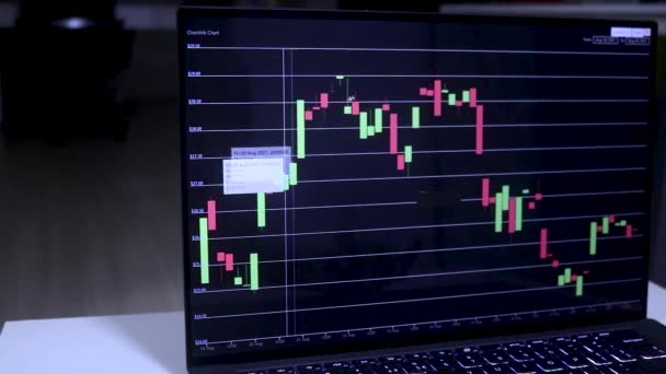 Laptop Displaying Chainlink Stock Chart Two Weeks — стокове відео