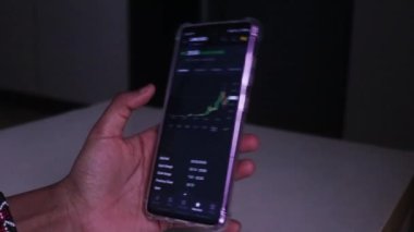 Woman Checking Chainlink's Hourly Stock Chart On Mobile Phone