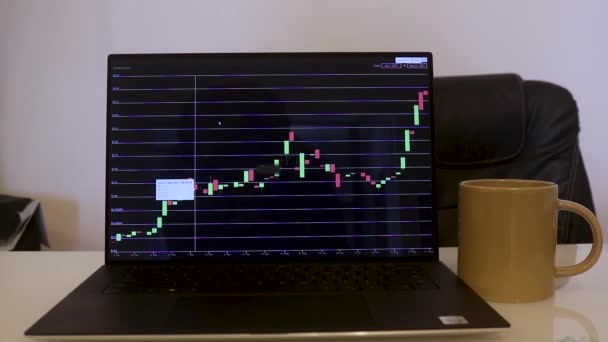 Laptop Showing Cardano Stock Chart Next Cup Tea — Stockvideo