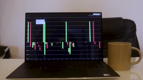 Laptop Showing Tether Stock Chart Next Cup Tea — стокове відео
