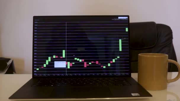 Laptop Showing Solana Stock Chart Next Cup Tea — Wideo stockowe